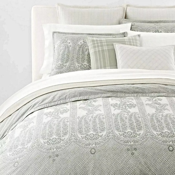 Lauren Ralph Lauren Wakefield 3 Pcs Paisley KING Duvet Set NEW Celadon - Picture 3 of 10